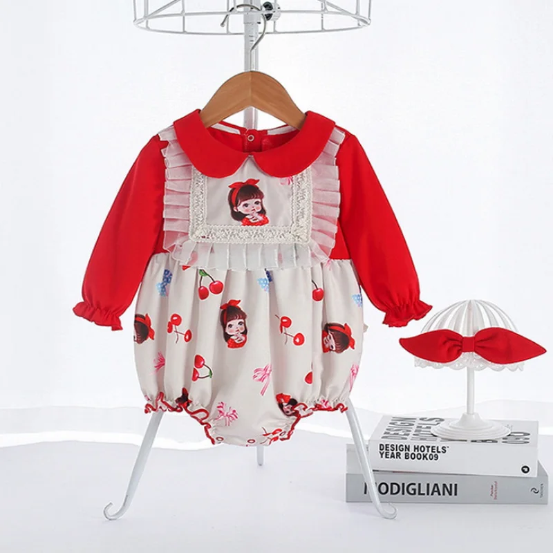 2021 nuevo oto&ntilde;o Body para beb&eacute; almazuela roja de dibujos animados Puff mangas Peter Pan Collar princesa mono ropa reci&eacute;n nacida E5358-2