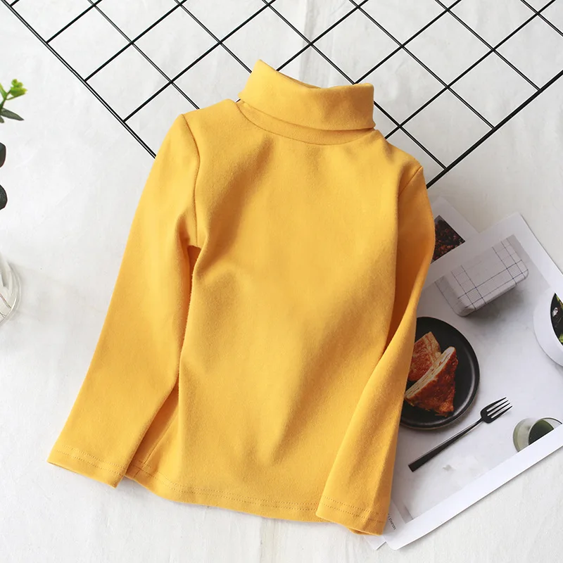 yellow Теплая блузка для девочек; коллекция года; осенняя одежда для малышей; хлопковые школьные Блузы; топы с длинными рукавами; однотонные футболки; детские базовые Блузы для малышей - Цвет: yellow