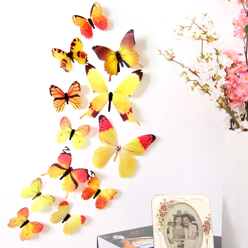 

12Pcs Butterflies Wall Sticker Decals Stickers on The Wall New Year Home Decorations 3D Butterfly PVC Wallpaper for Living Room