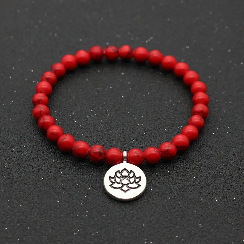 Натуральный Красный Бирюзовый Камень Strand браслет Йога чакра Мала Браслет Ом