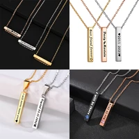 new engrave name four sides necklaces letter pendant custom necklaces for women valentines day gifts stainless steel jewelry