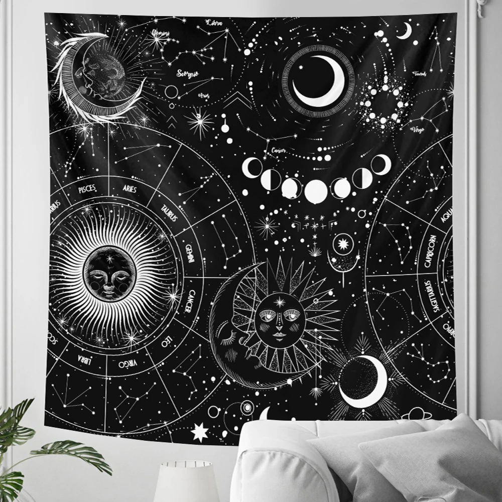 

Black and white moon Mandala tapestry Bohemian decoration wall hanging bedroom psychedelic scene starlight art home decoration