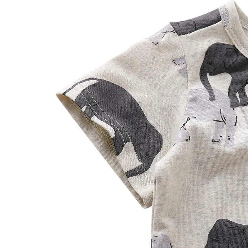 Summer Baby Boy T-shirts Short Sleeve Animal Elephant Print T-Shirts Kids Tops Tees Casual Shirts Children's Clothing | Детская