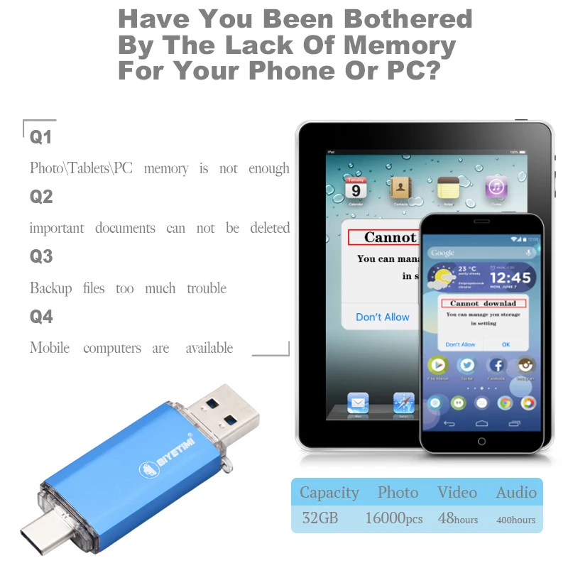 Usb-флеш-накопитель Biyetimi Type-c для телефона и компьютера 3 0 дюйма 32 ГБ 64 128 256