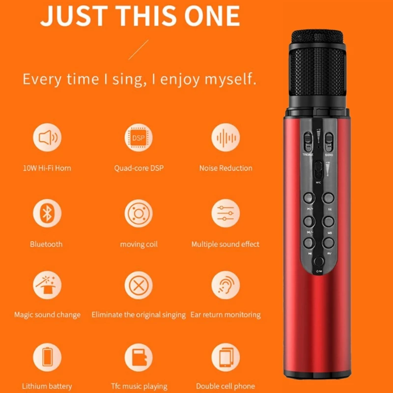 

Portable Handheld Mic Speaker Microphone Wireless Singing Machine Bluetooth Speaker for Cell Phone PC