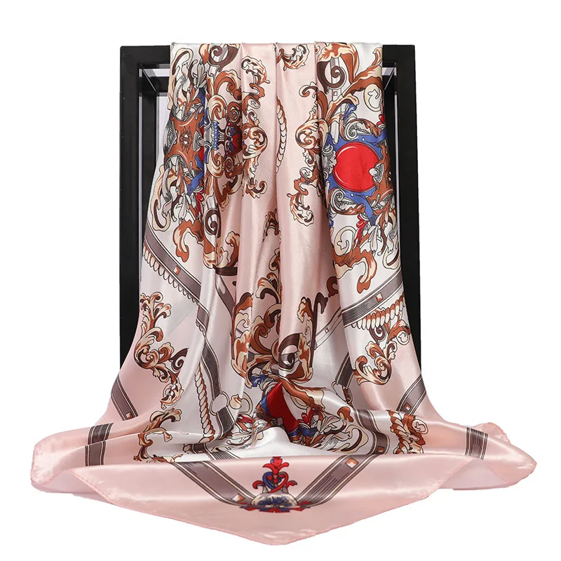 

2021 Fashion Floral Print Silk Satin Hijab Scarf Female Square Shawls New Headband Scarves Women 90X90CM Kerchief Hair Scarfs