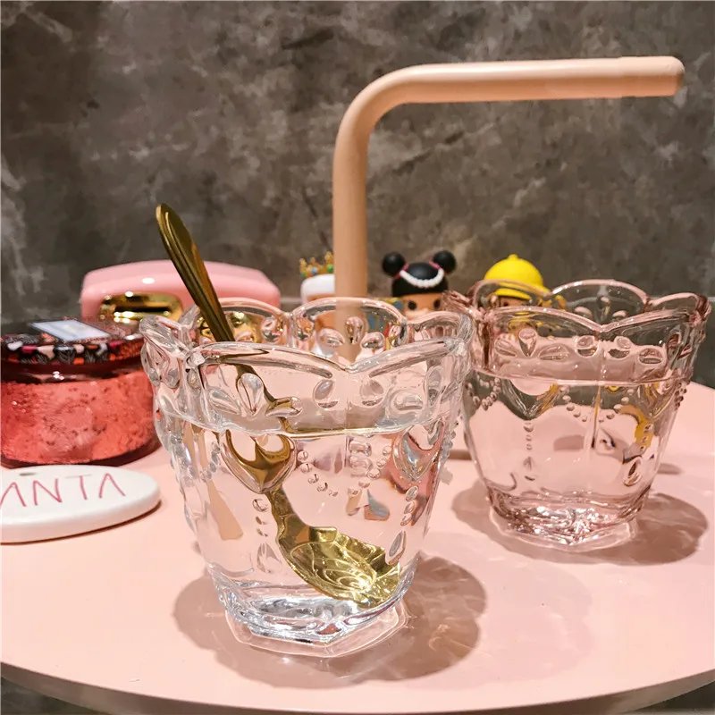 Новый узор тисненые стеклянные чашки розовые прозрачные бессвинцовые для