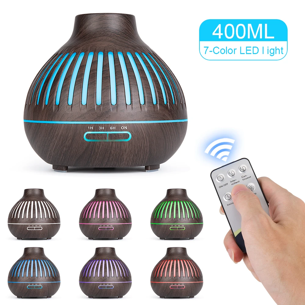 

New 400ml Wood Essential Oil Diffuser Ultrasonic USB Air Humidifier with 7 Color LED Lights remote control Office Home difusor