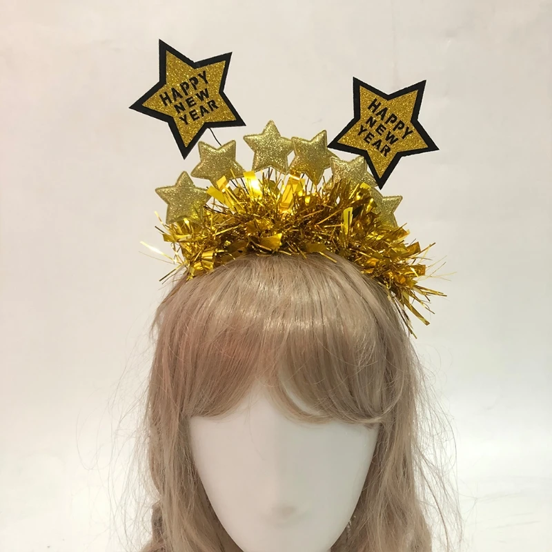 

Happy New Year Headband Sequin Star Hair Bands 2022 New Years Party Supplies Tinsel Decor Fashion Hair Styling Prop
