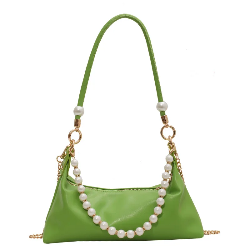 

Beaded Handle Designer Bag PU Leather Underarm Crossbody Bag for Women 2021 Shoulder Purses and Handbags Female Tote Ladies Bags