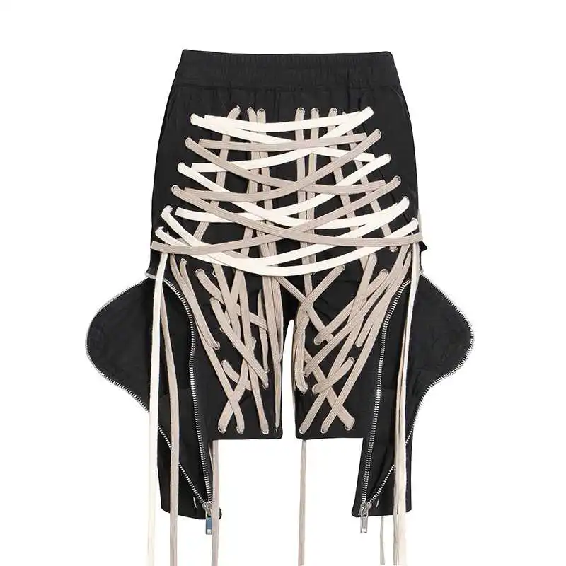 

Casual Cargo Trousers Female Patchwork Drawstring Bandage Pants For Women High Waist Zipper Summer Fashion New