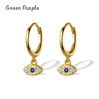 green purple real 925 sterling silver simple eye pendant zirconia hoop earrings for women elegant trendy fine jewelry brincos