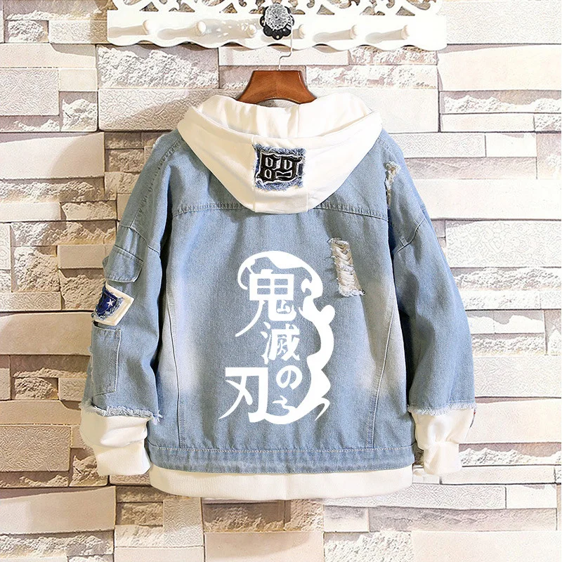 

2020 Anime Demon Slayer Kimetsu no Yaiba Denim Jacket Kamado Tanjirou Cosplay Jeans Jacket Tanjirou Costumes Coats