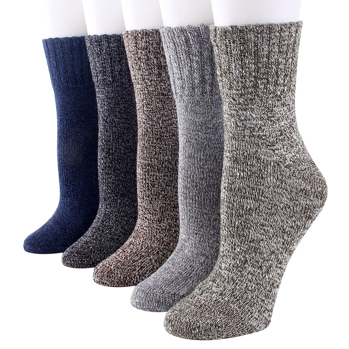 Womens Wool Socks Winter Athletic Knit Pattern Sports Sock Warm Wool Socks Soft Thick Mid Calf 5 Pairs