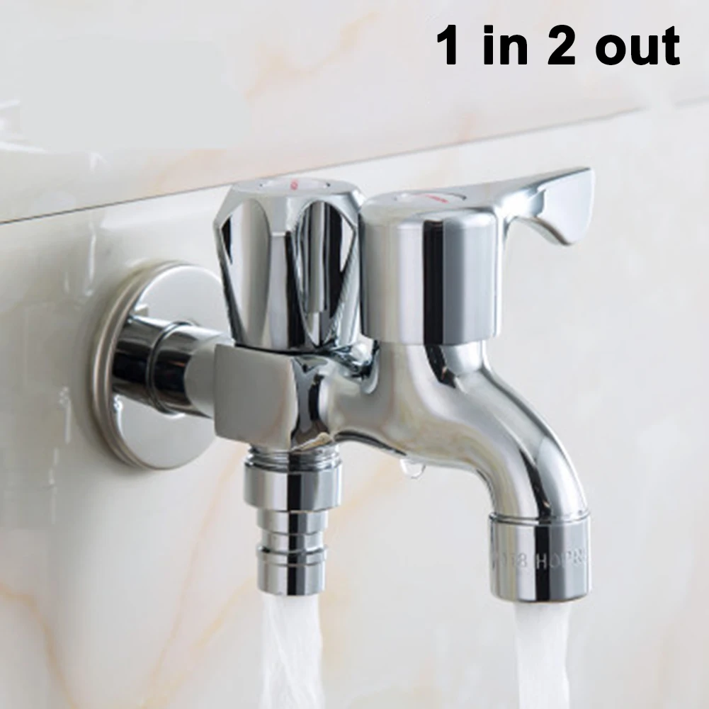 

1 In 2 Out Washing Machine Faucet Brass Tap Chrome Plated Double Water Outlet Garden Bathroom Bidet Faucet Fast On Faucets
