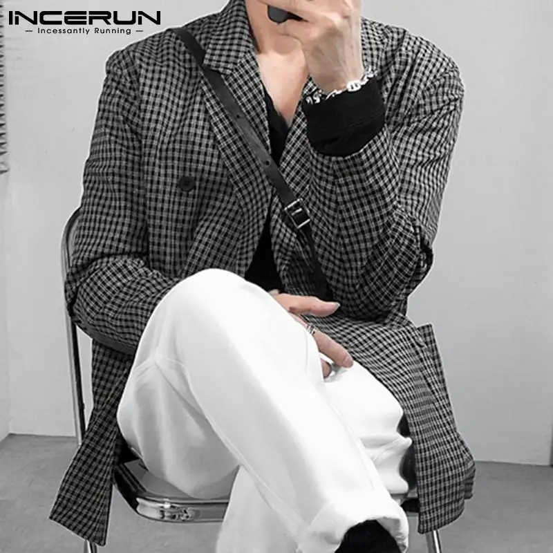 

Handsome Well Fitting Men's Check Double-breasted Suits INCERUN Loose Buttons Party Shows Check Blazer S-5XL INCERUN Tops 2022
