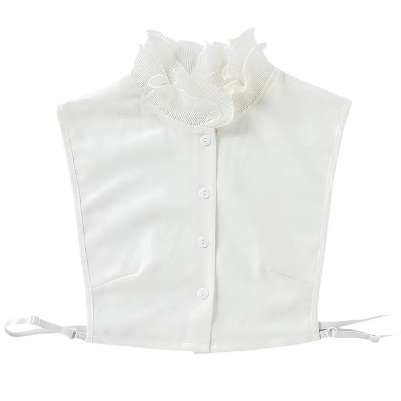 

Women Sweet Layer Agaric Ruffles Stand False Fake Collar Button Down Half-Shirt XX9D