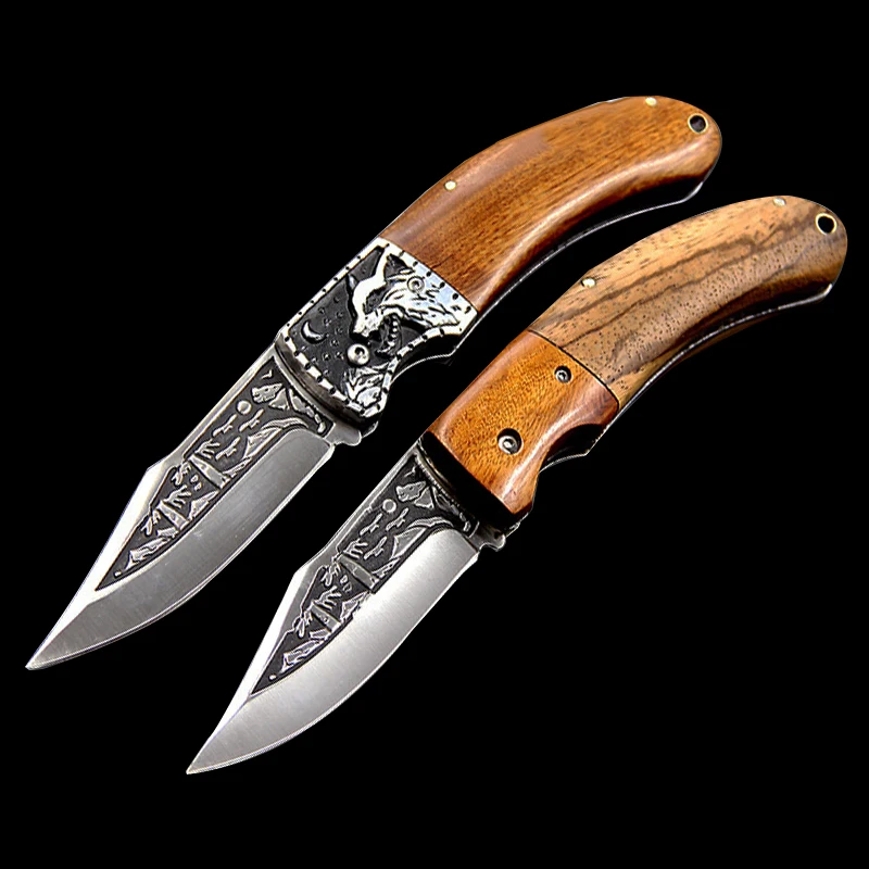 DuoClang коррумпированный волчий узор складное лезвие деревянная ручка ножа