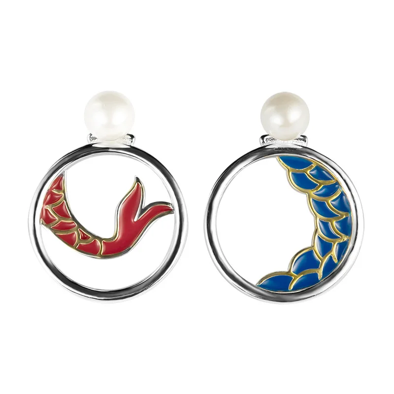 

Asymmetry Hollow Fish Earrings for Women 925 Sterling Silver Creative Accessories High Quality Fashion Earrings Gifts