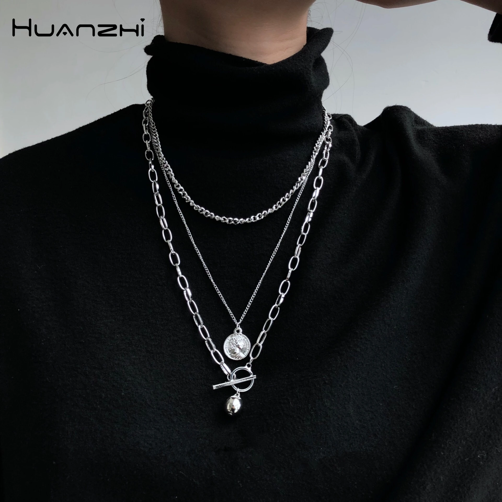 HUANZHI новинка 2019 подвеска в виде геометрического шара монеты многослойное