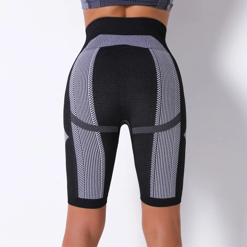 

Summer Absorption Gym Yoga Shorts Woman Fashion Contrast Color Fitness Pants Butt Lifting Workout Running Leggings Women