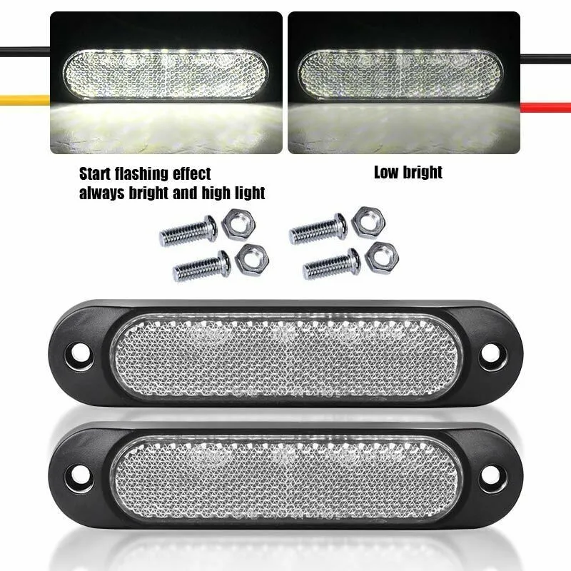 

2X White 5\" Side Marker LED Clearance Light Lamp DRL Side Marker Lights Rear Tail Lights For 12V 24V Trucks Trailers Tractors