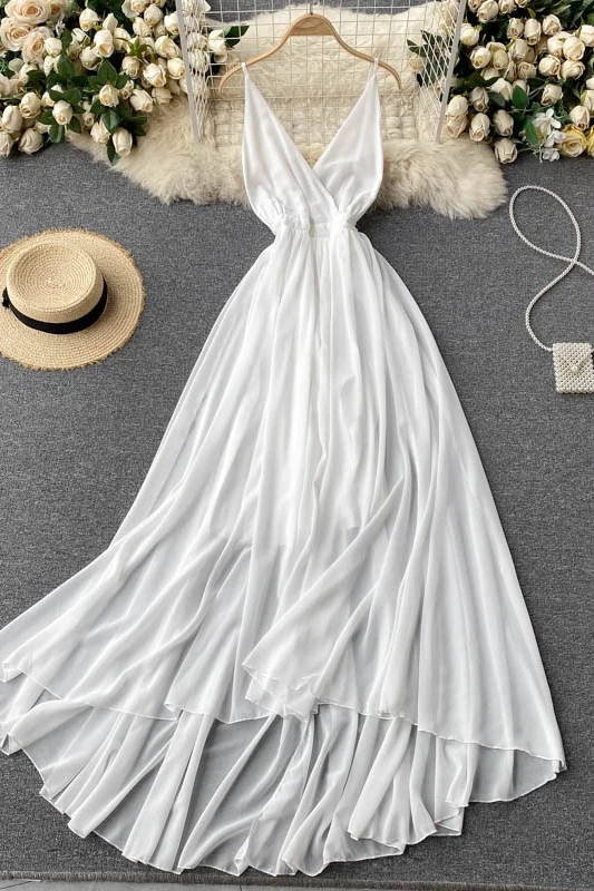 

Seaside holiday dress goddess fan sexy big backless waist slimming fairy chiffon long skirt suspender beach