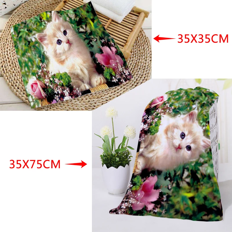 Новое полотенце с цветочным рисунком кота размер s 35x35 см 35x75 | Дом и сад