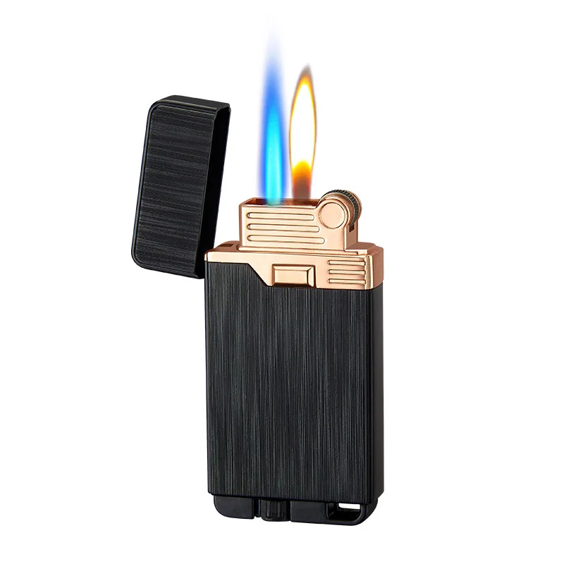 

Butane Windproof Lighter Creative Metal Turbine Two Flame Inflatable Lighter Smoking Accessories Men Gadgets