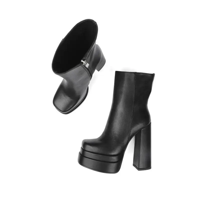 Женские ботильоны из натуральной кожи двухслойная обувь на платформе молнии