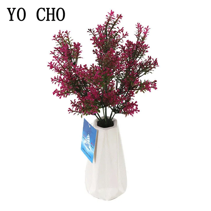 YO CHO пластиковое зеленое красное растение 4 стебля искусственная Миланская трава