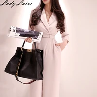 2020 spring high waist belted wide leg jumpsuits women notched neck rompers office ol work wear formal playsuits