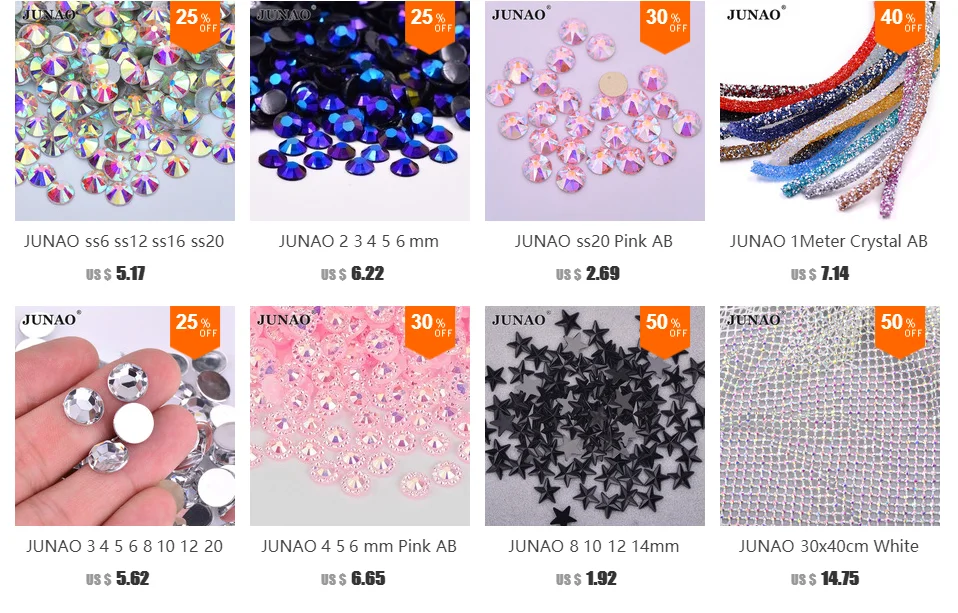 JUNAO ss 6, 8, 10, 12, 16, 20 разных размеров, стразы из стекла AB для украшения ногтей, камни с плоской задней поверхностью и клей для кристаллов со стразами