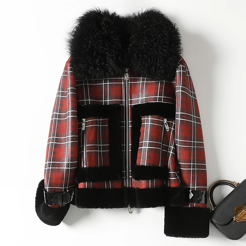 2019 короткое пальто из натуральной овчины с отложным воротником длинным рукавом