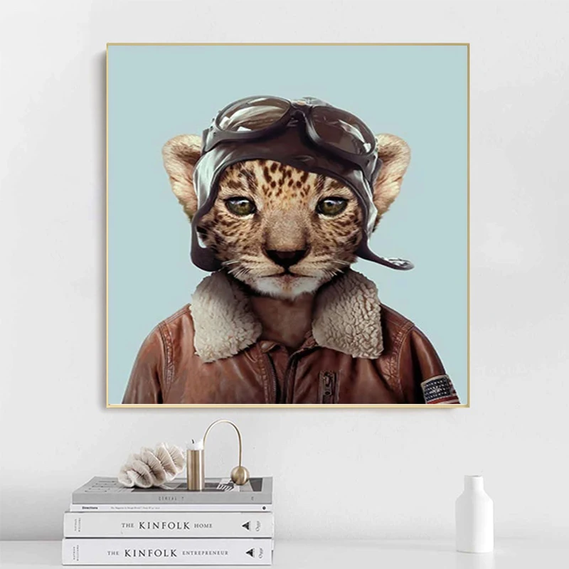 

Animal Pilot Cute Cat Wall Art Cartoon Canvas Painting Posters and Prints Wall Art Pictures for Living Room Cuadros Home Decor