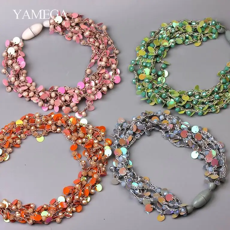 YAMEGA ожерелья ручной работы из бисера с кристаллами и блестками Превосходное