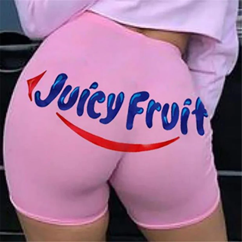 

Ladies Elastic High Waist Skinny Shorts Women Summer Casual Shorts Personalized Letter Printed Pattern Tight-fitting Short Pants