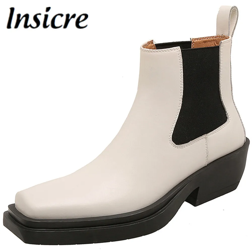 

Insicre 2021 женские ботильоны челси на платформе с квадратным носком Роскошные брендовые высокие осенне-зимние ботинки на низком каблуке Неско...