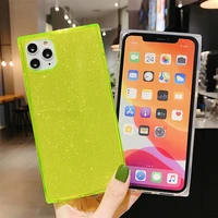 square glitter phone case for iphone 8 7 plus x xs max 12 11 pro max xr solid color shockproof soft silicone back covers cases