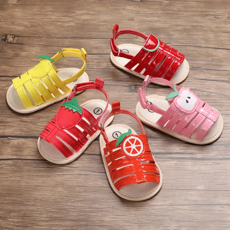 Newborn Girl Baby Sandals Summer PU Red Cute Fruits Hook &amp Loop Soft Anti-Slip Sole Toddler Crib Shoes Outdoors | Мать и ребенок