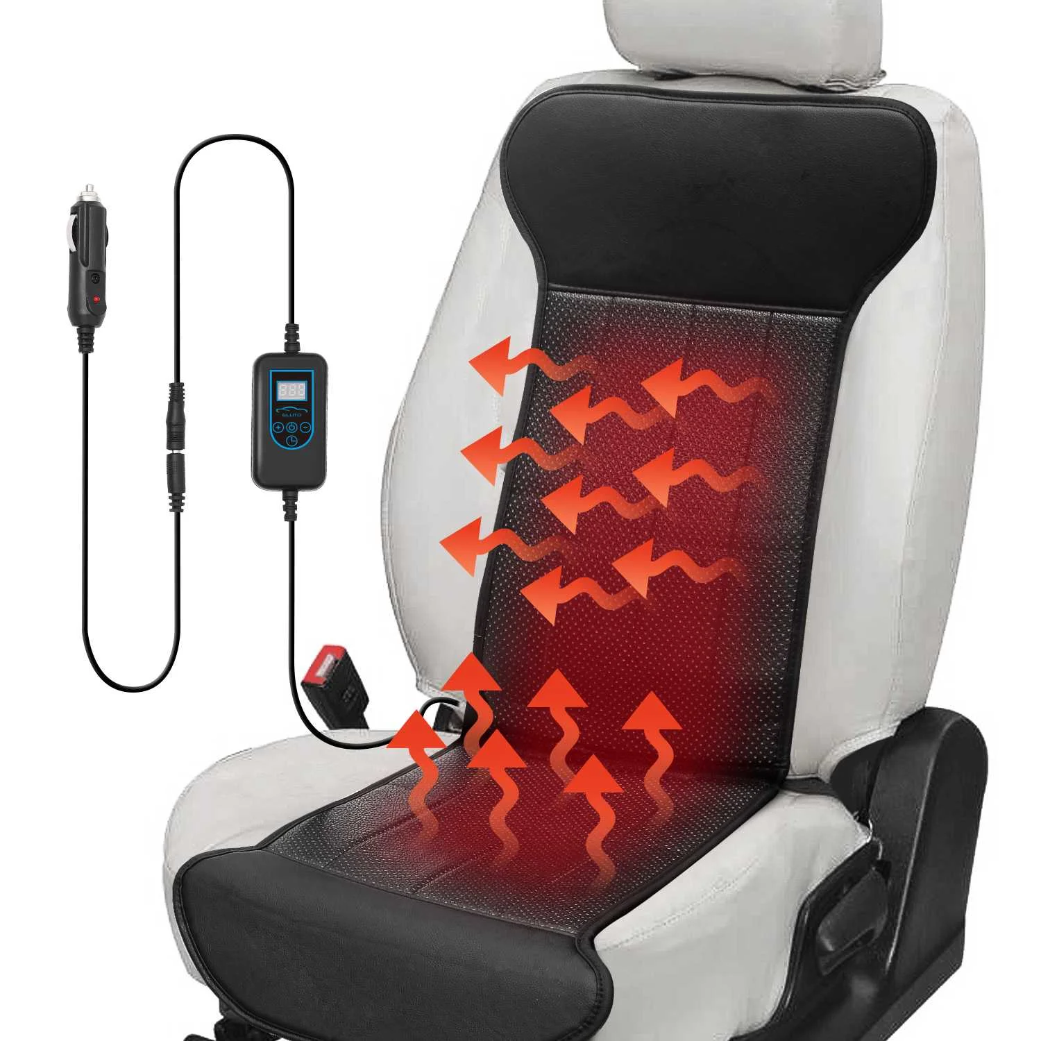 

12V Heated Car Seat Cushion with Time Temperature Controller Heated Seat Covers Car Seat Warmer for Truck, Home, Office Black