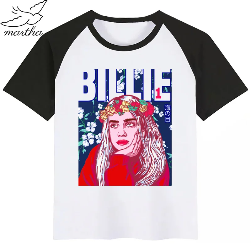BlackE BoysGirls Billie Eilish/футболка с мультяшным принтом; детская забавная одежда; детская летняя футболка с короткими рукавами для малышей - Цвет: BlackE
