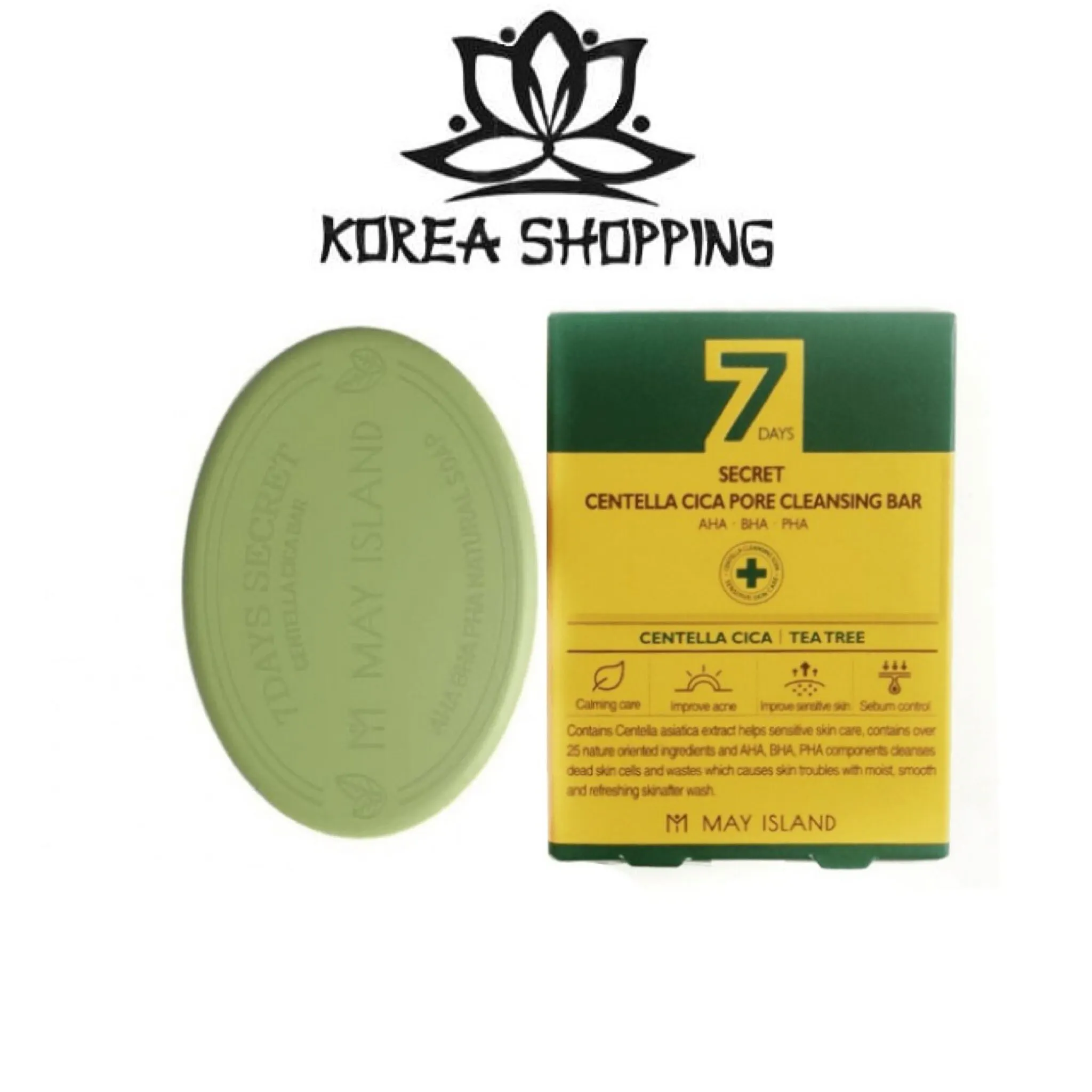 Очищающее мыло для лица проблемной кожи. May Island 7Days Secret Centella Cica Pore Cleansing Bar.