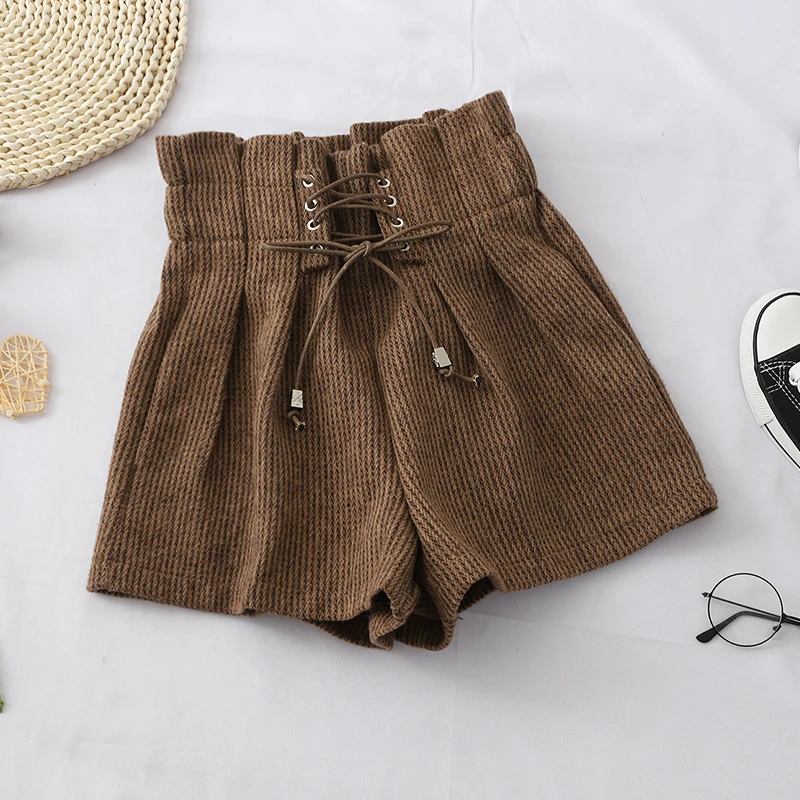 Новые женские шорты осенние и зимние с высокой талией одноцветные повседневные