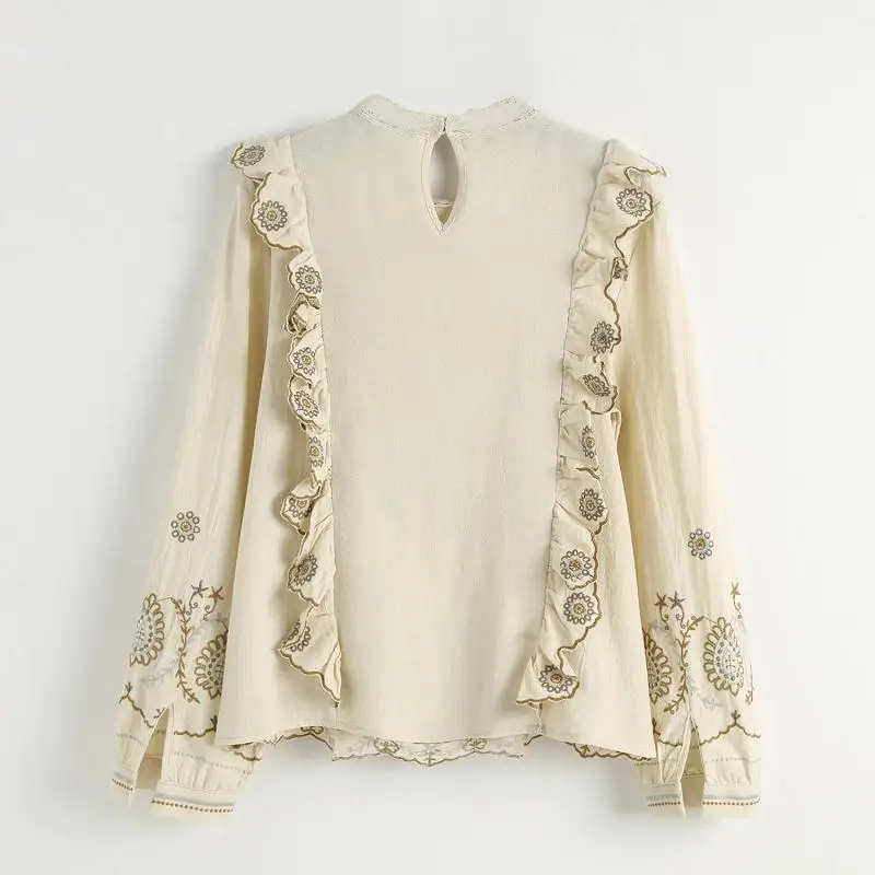

blouses womens floral and embroidery ruffles blouse long sleeve lace stand collar female shirt sweet chic tops blusas