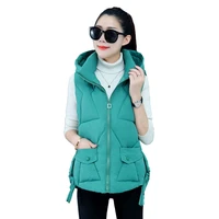 autumn winter 2022 new padded warm woman hooded vest remove hat vest sleeveless jacket for women
