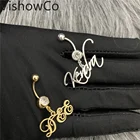 Кольцо для пупка с именем на заказ VishowCo, персонализированное кольцо из нержавеющей стали с цирконием для тела, Золотой подарок для женщин