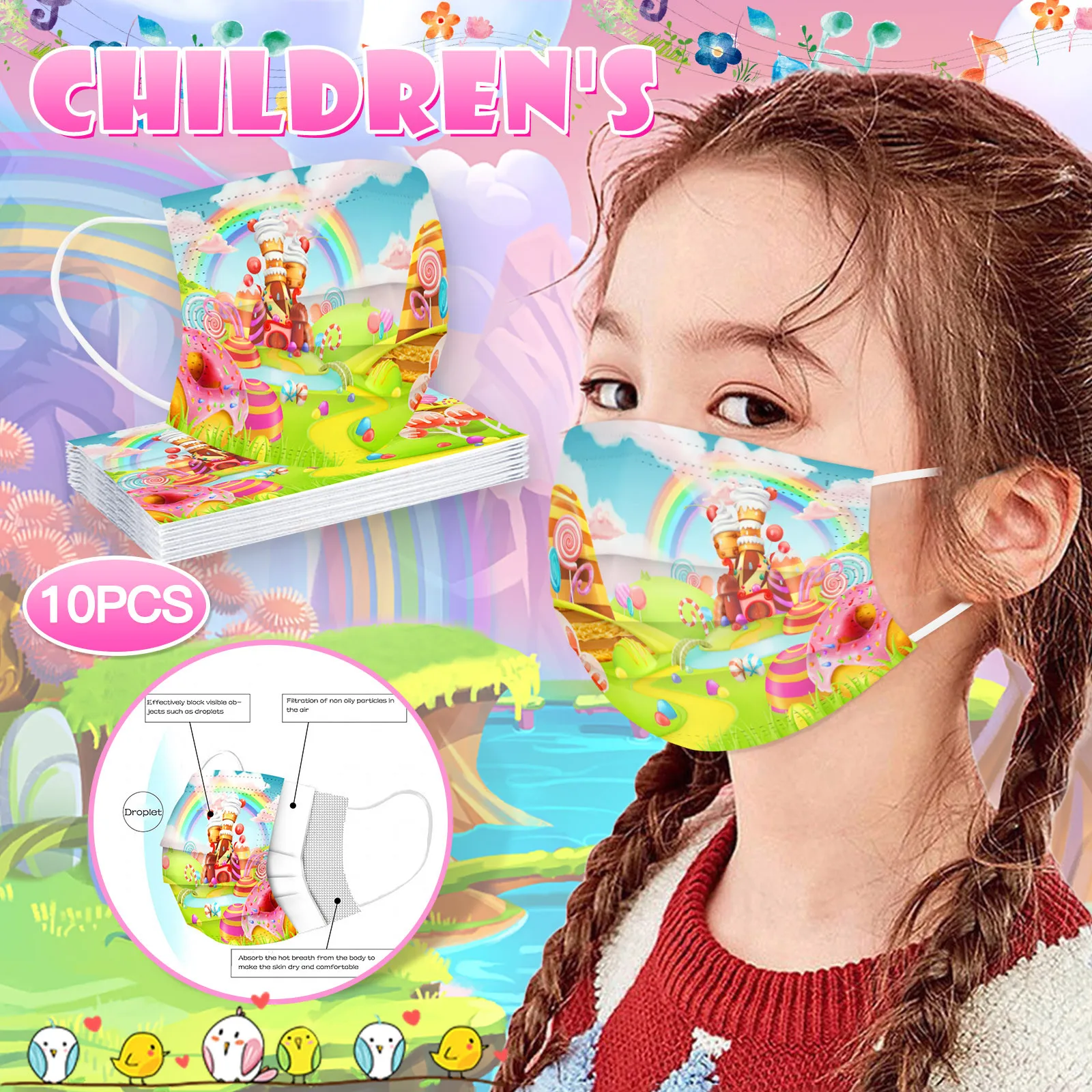 

1-50 шт., детская 3-слойная маска с фильтром