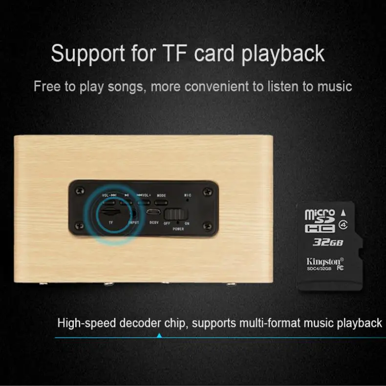 

W5 10W 52MM double horn wooden 4.2 Bluetooth speaker AUX audio playback and micro USB interface for mobile phone / PC