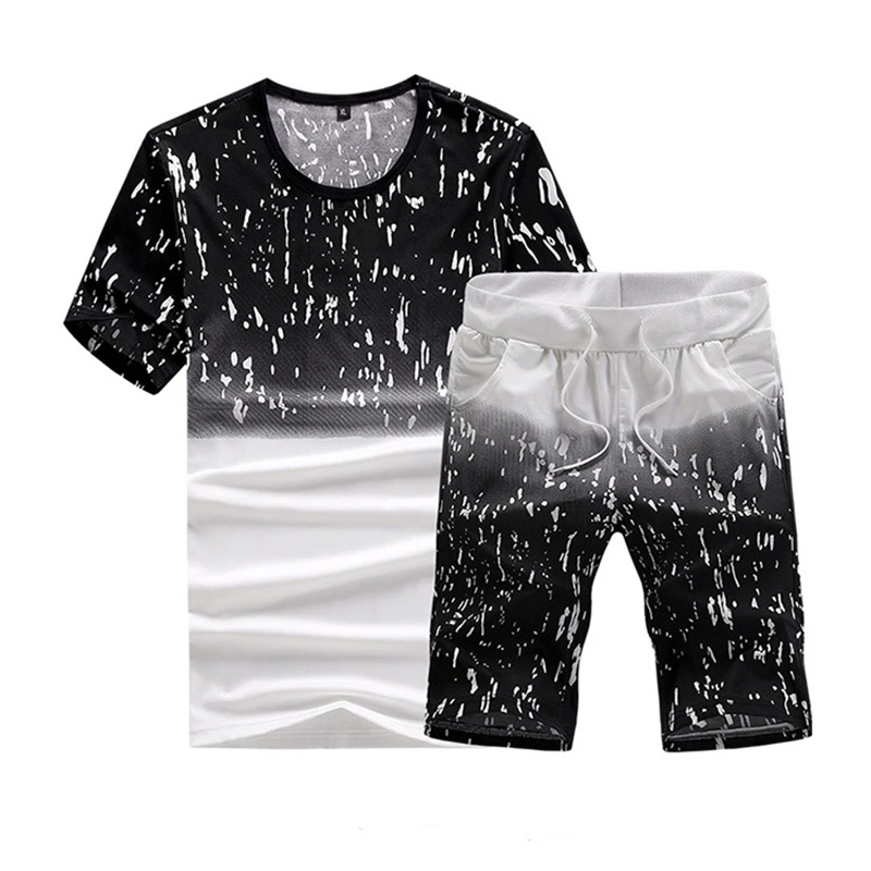 

Summer Fashion Men's T-shirt blank Printing Casual Cotton High Quality Men's short sleeve + pants 2-piece suit
